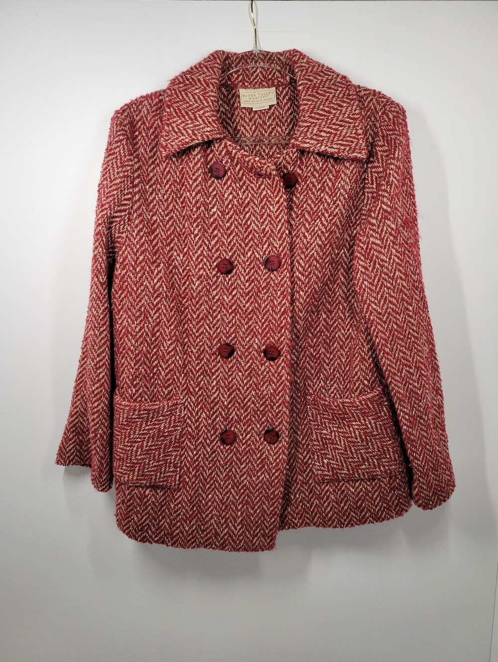 Boyne Valley Weavers Maroon Irish Wool Alpaca Angora Herringbone Jacket Size M